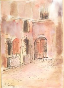 Luigi Mantovani Milano primi 900 acquarello scena di interno cm.25 x 35